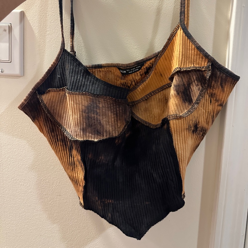 Shein Tie Dye Bustier Black and Orange Crop Top